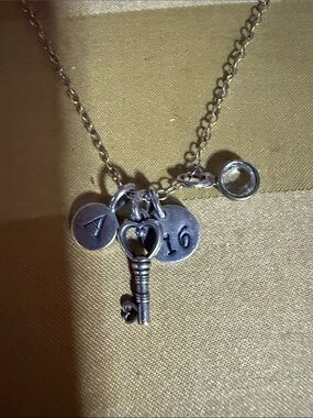 Sterling-Key & Initial Charm Necklace in Silver - Unbranded